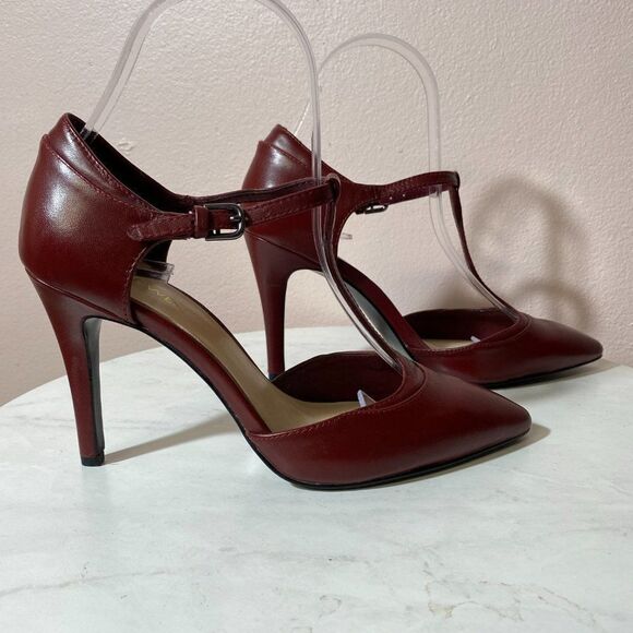 NINE WEST Burgundy Stap Ankle Tie Heels‎ - Picture 4 of 7